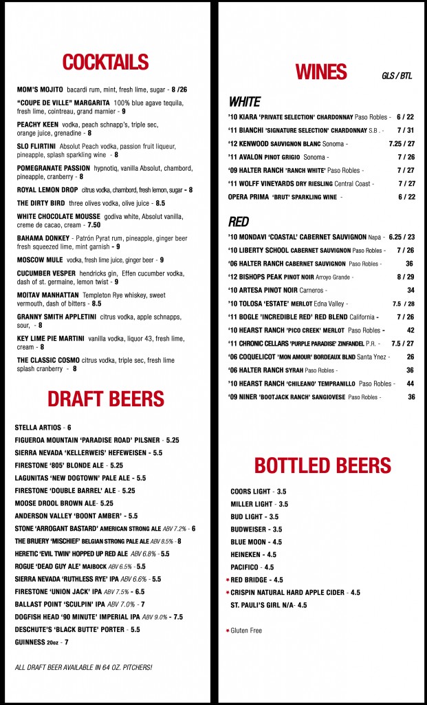 Cocktail Menu Beer Side Current